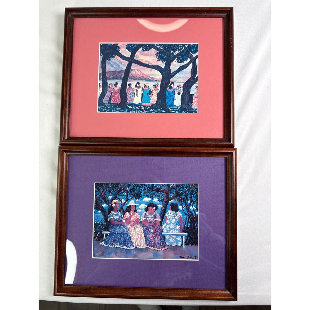 Guy Buffet Hawaiian Art Prints Set of 2 Framed Matted Tropical Island Women